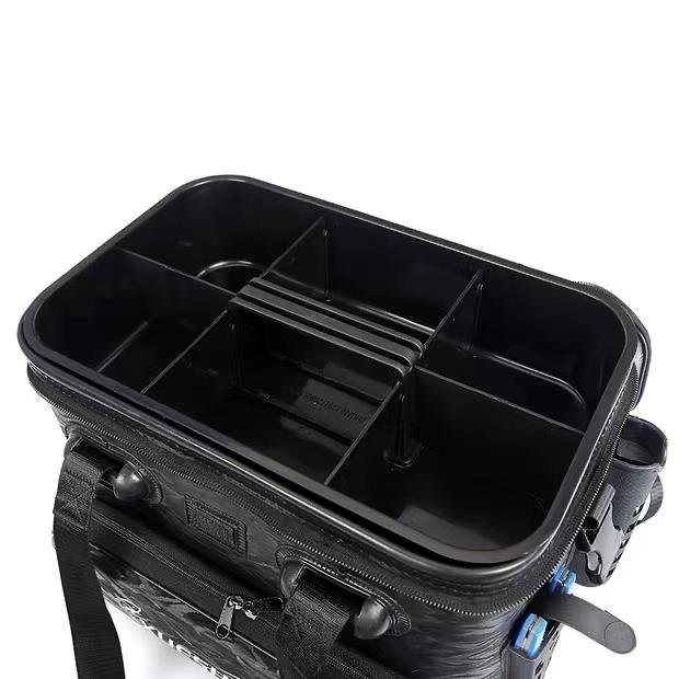 v. a multi-purpose fisher with a thicker fish tank and a bucket of live fish
